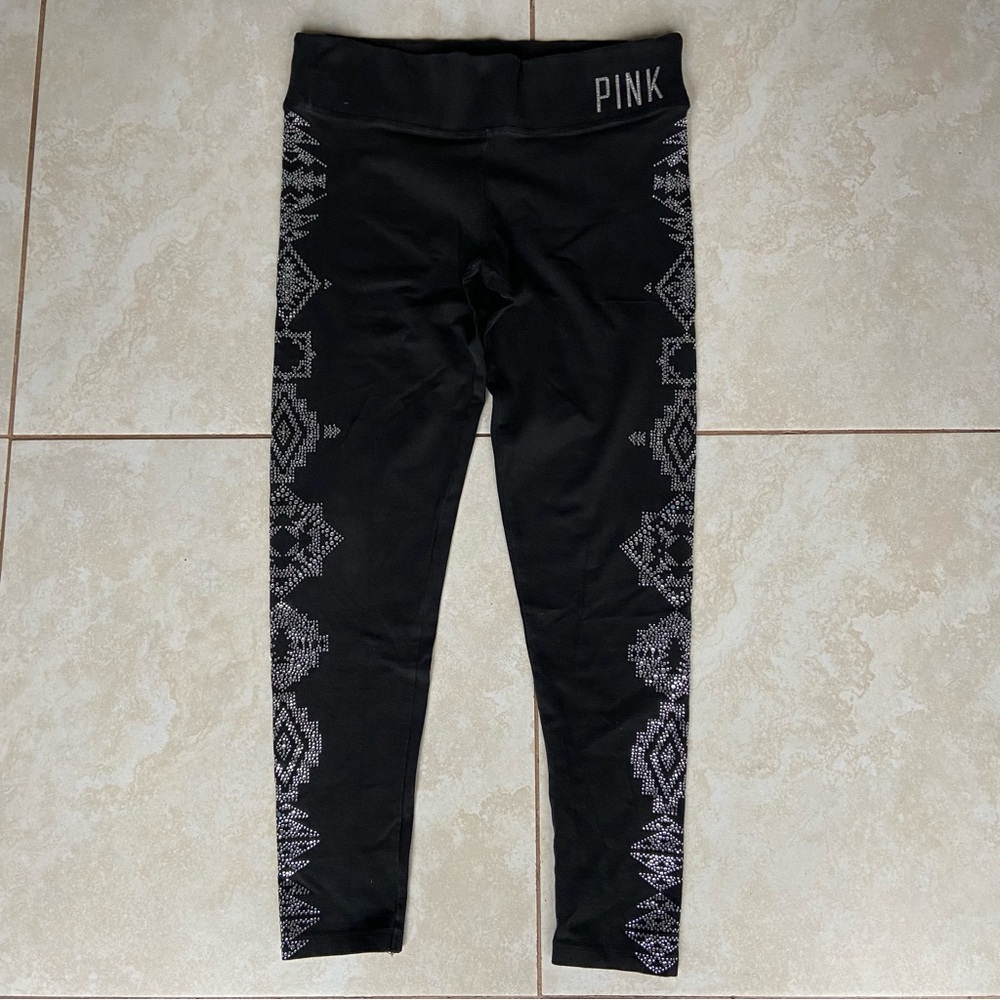 PINK Victoria's Secret Black Leggings with Floral Pattern women size medium